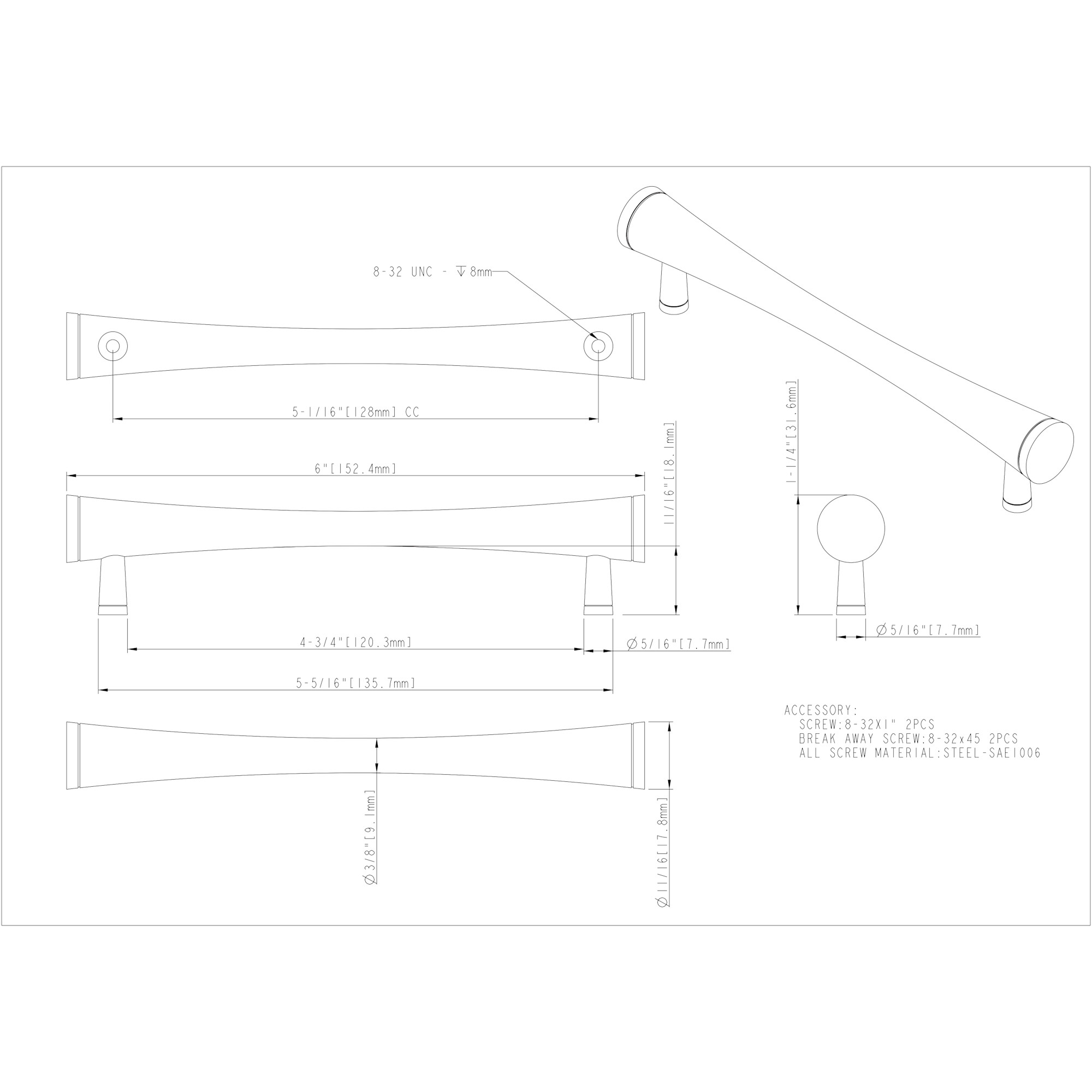 Sedona Cabinet Pull – 128 mm - Image 3