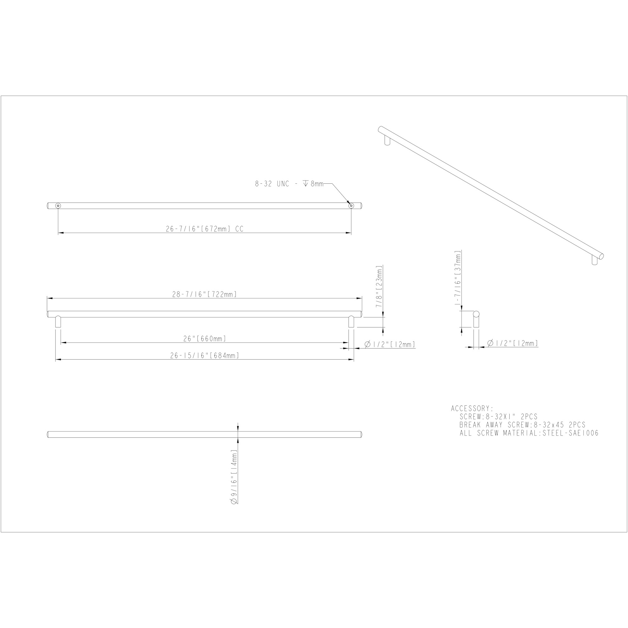 Key West Cabinet Pull – 673 mm - Image 2